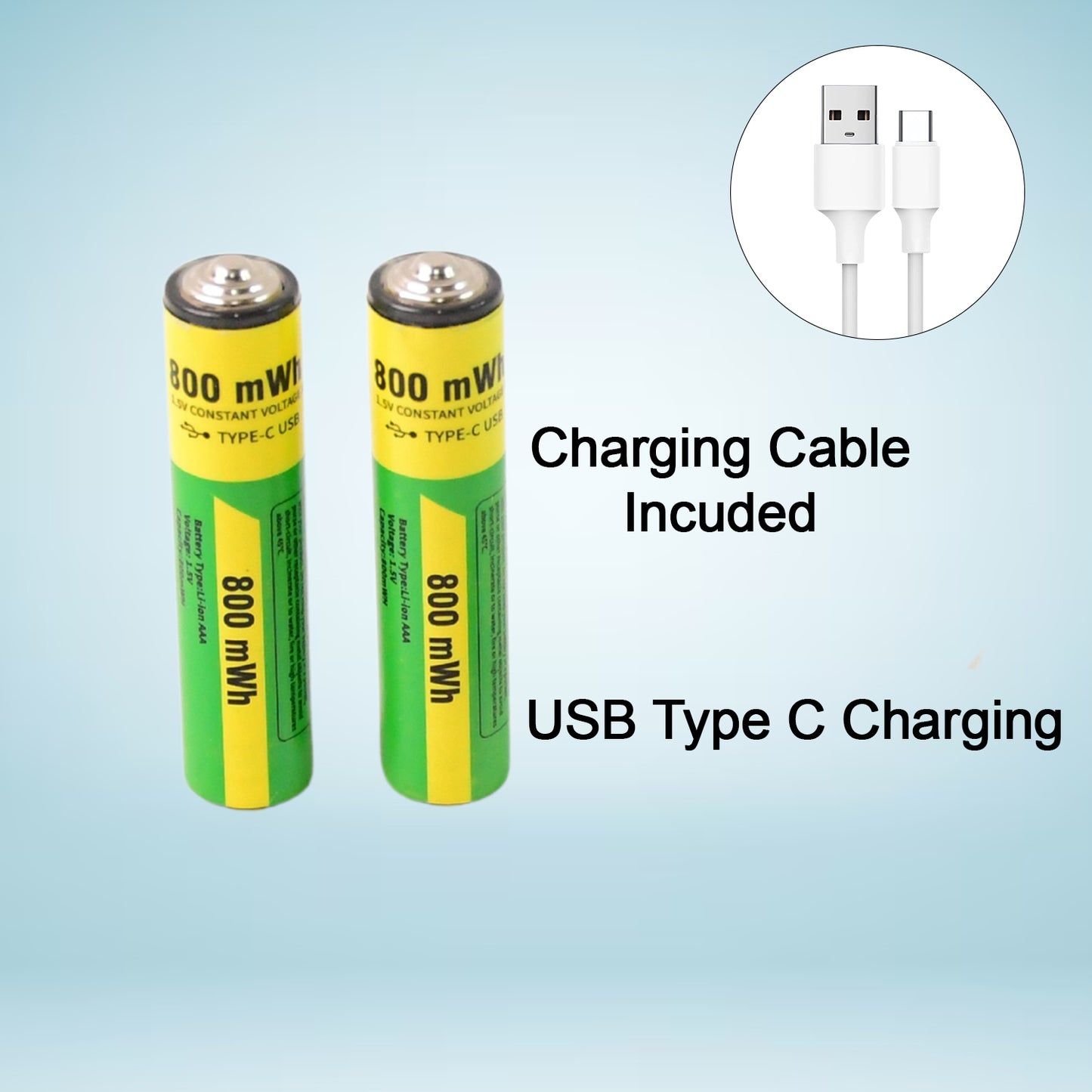 AAA Rechargeable Batteries (800mWh, 2-Pack with Cable)