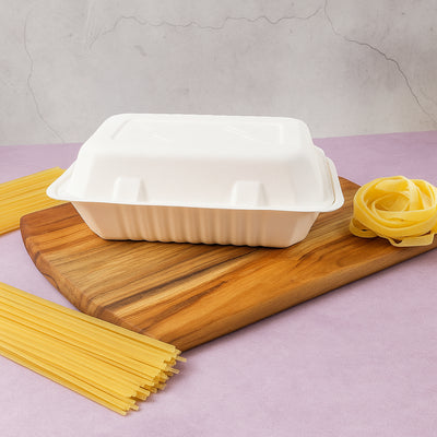 Fresheeclamshell Takeaway Compostable Bagasse Food Box 9x6x3 Inch  10 Pcs Pack - second image