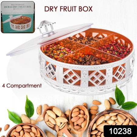Multipurpose Dry Fruit Box 4 Section Dry Fruit Round Silver Gift Box (1 Pc) - LootFaat