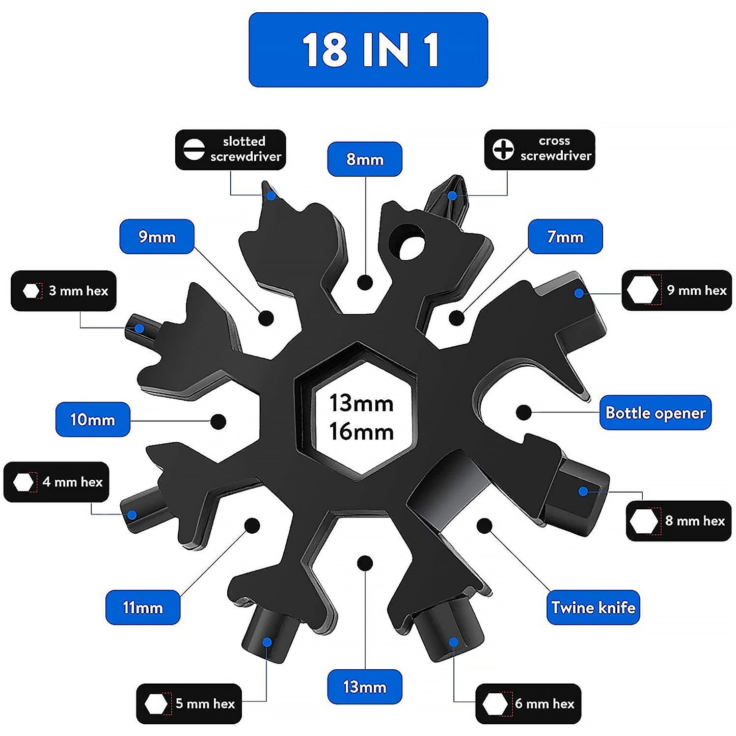 Durable  Portable 18 In 1 Snowflake Multi-tool Snowflake Bottle Opener Flat Phillips Screwdriver Kit Wrench - LootFaat