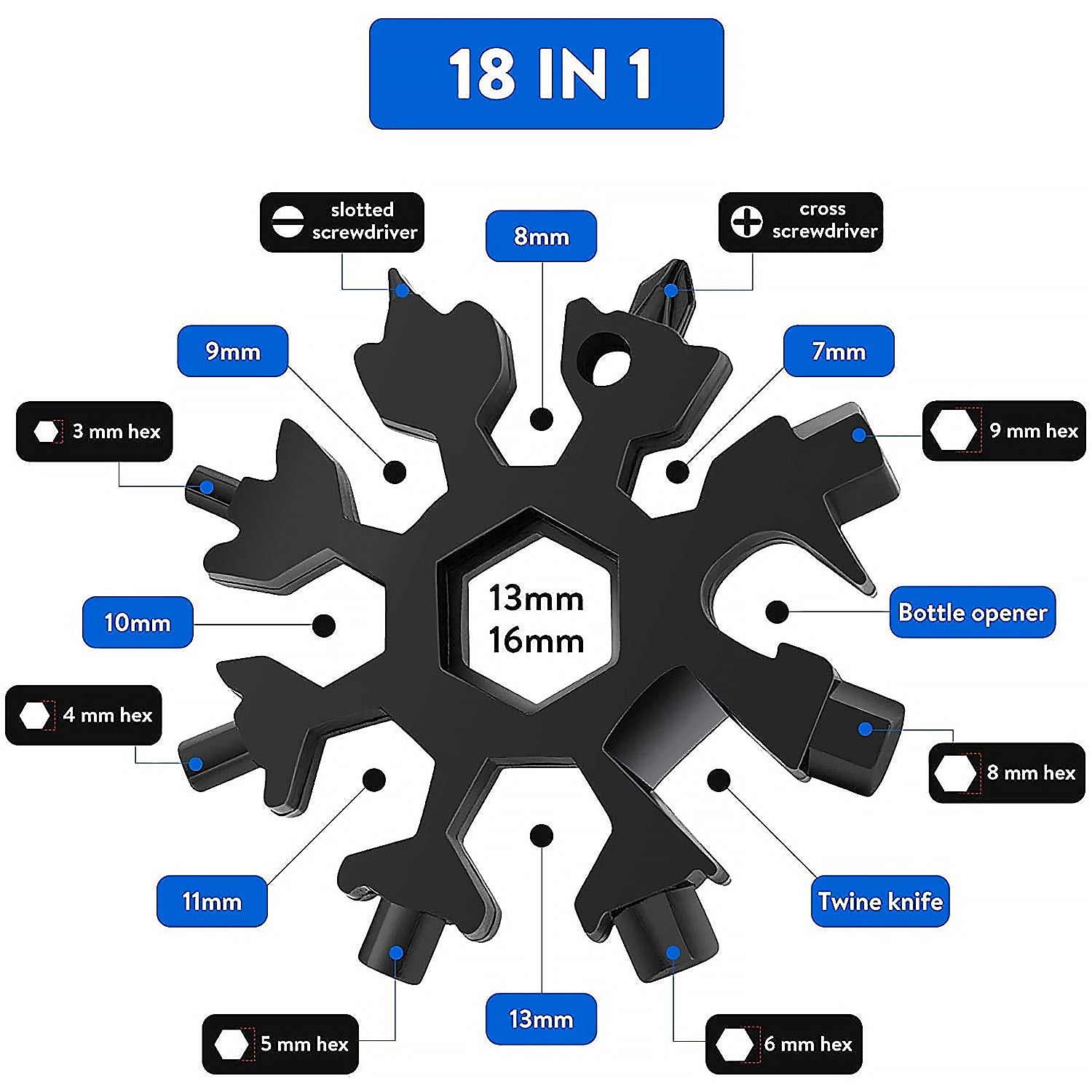 Durable  Portable 18 In 1 Snowflake Multi-tool Snowflake Bottle Opener Flat Phillips Screwdriver Kit Wrench - LootFaat