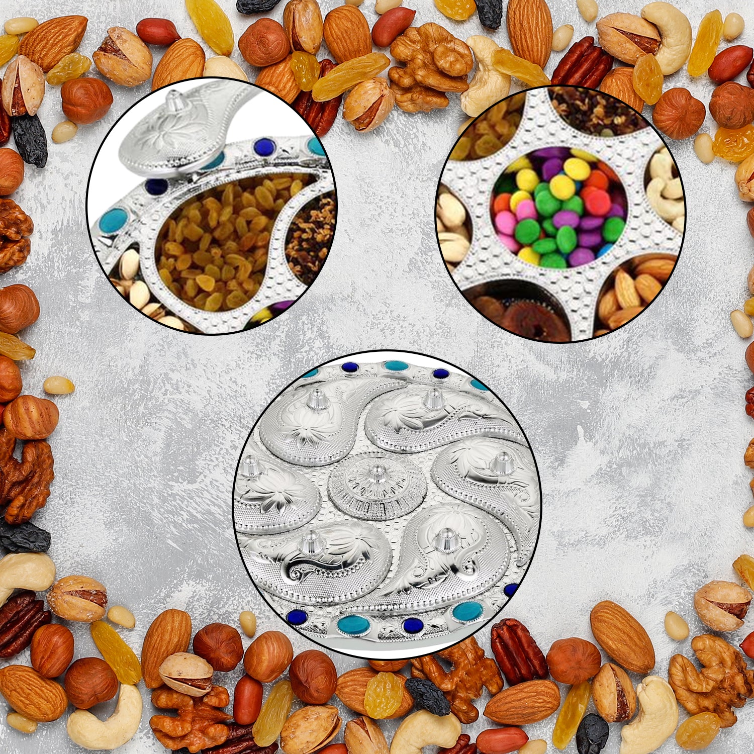 Multipurpose 7 Compartment Dry Fruit Serving Rotating Tray  Candy Chocolate Snacks Storage Box Masala Box - LootFaat