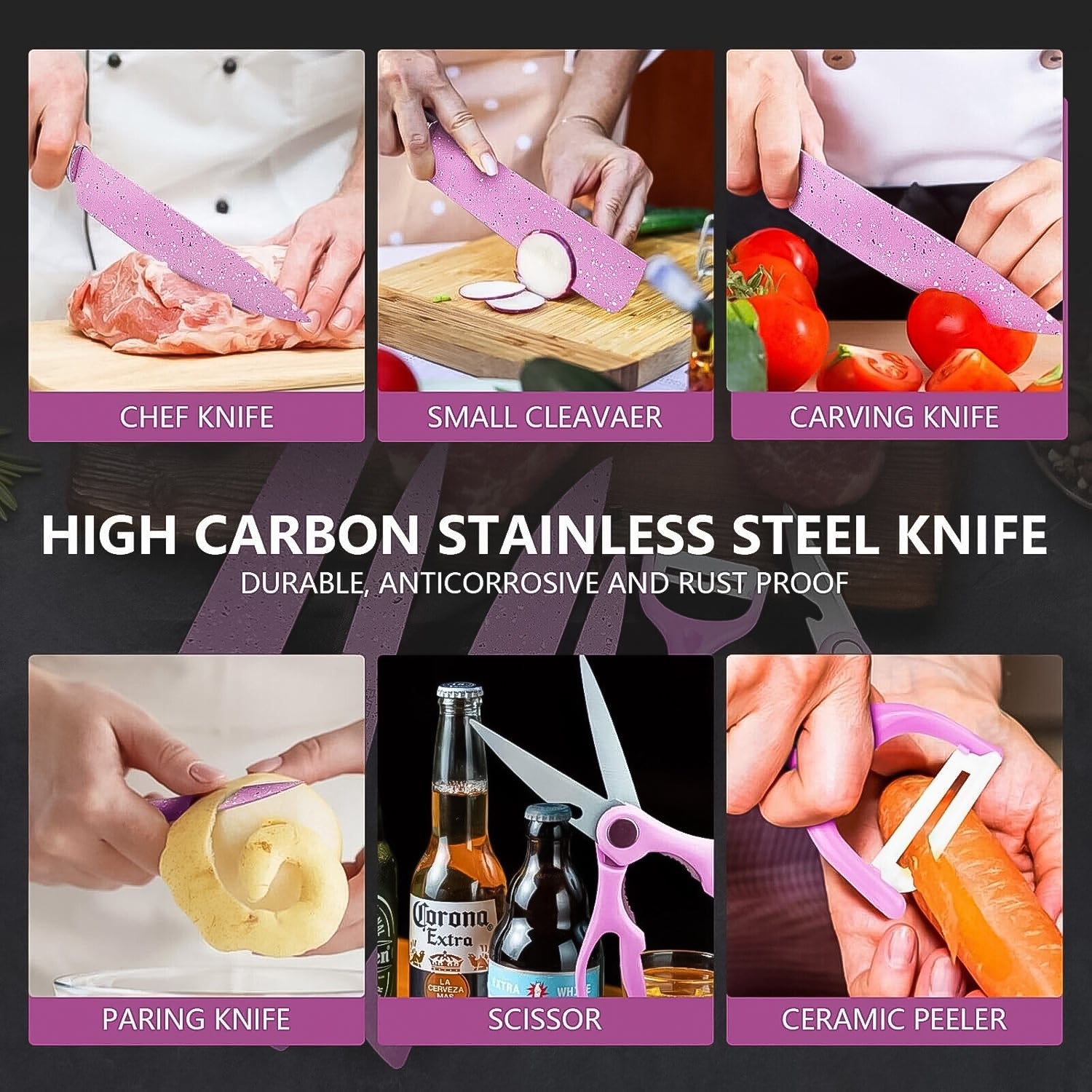 Stainless Steel Non Stick Ceramic Coating 6 Pcs Chef Kitchen Knife Set With Scissor  Peeler - LootFaat
