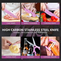 Stainless Steel Non Stick Ceramic Coating 6 Pcs Chef Kitchen Knife Set With Scissor  Peeler - LootFaat