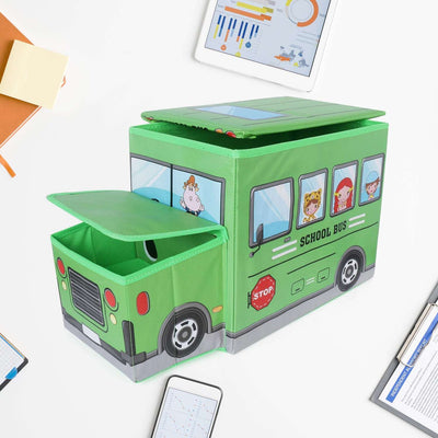 Foldable Bus Shape Toy Box Storage With Lid For Storage Of Toys Basket Useful As Toy Organizer Mountable Racks Surface Multipurpose Basket For Kids Wardrobe Cabinet Wood With Cloth Cover For Home Decor Books Game Baby Cloth (Mix Color  Design)