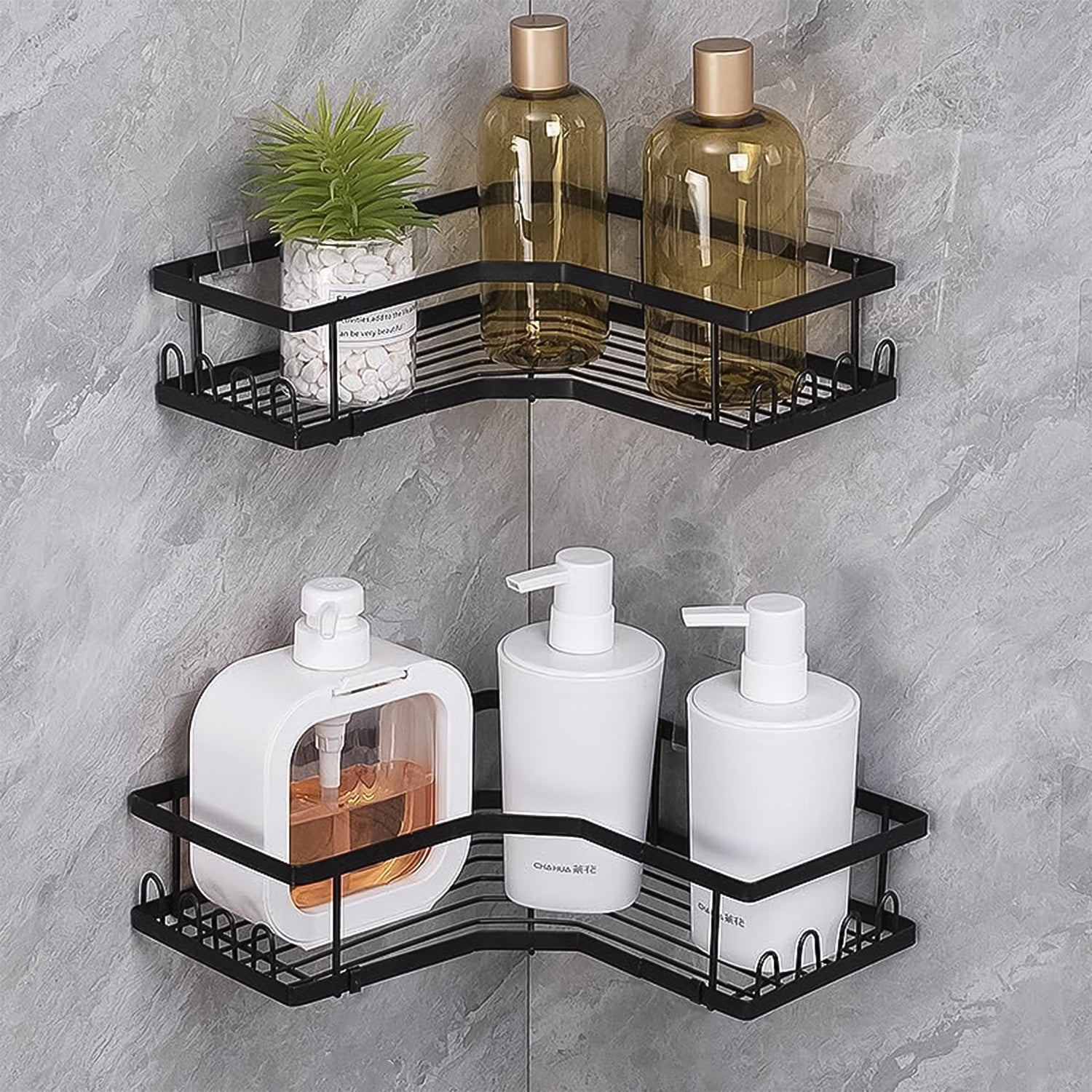 Iron Coating Self-adhesive Corner Shelf Organizer (2 Pc) - LootFaat