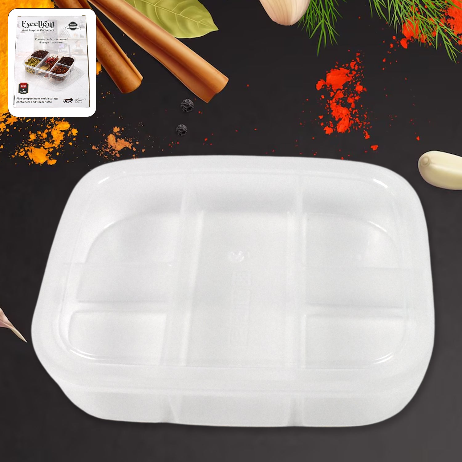 Plastic 5- Compartment Excellent Container Reusable Lunch Box (1 Pc) - LootFaat