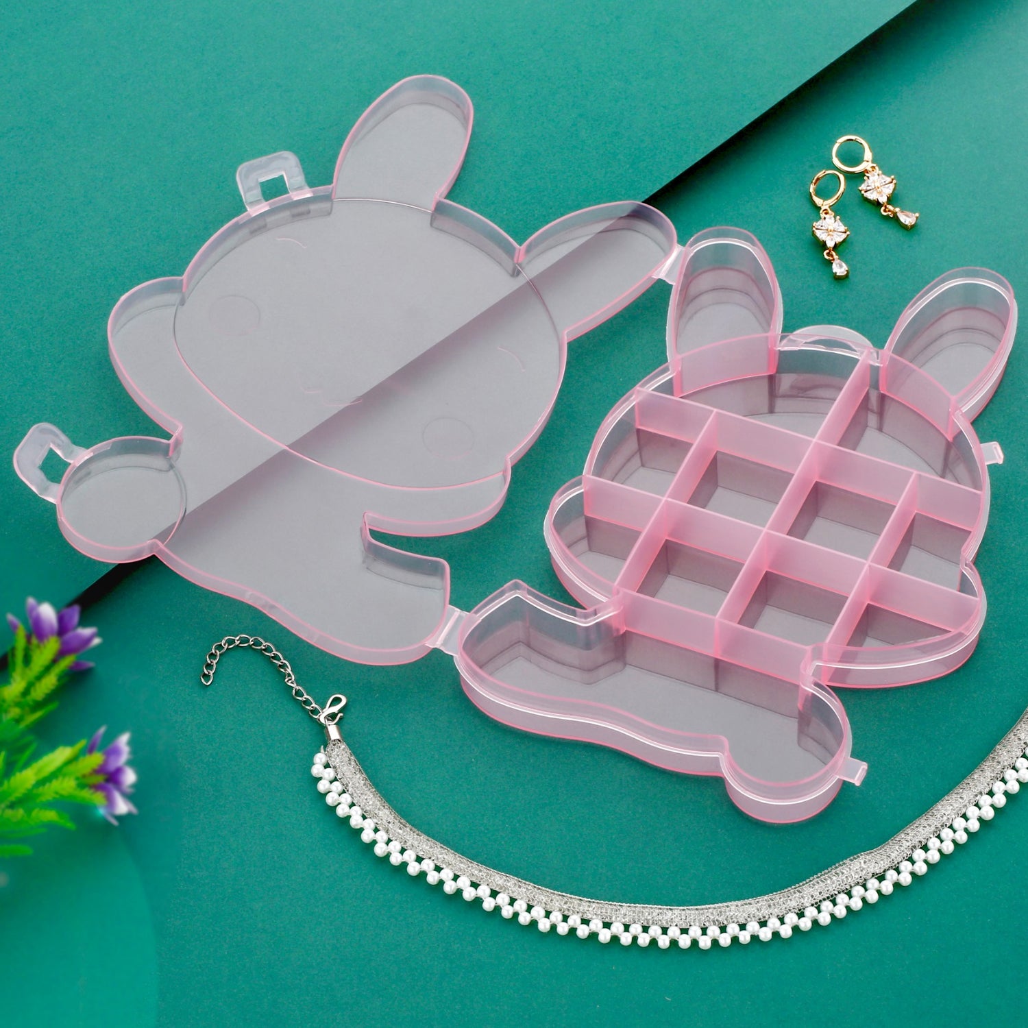 Transparent Cartoon Bear Clear Plastic Storage Box Jewelry Box Jewelry Organizer Holder Cabinets For Small Objects (1 Pc) - LootFaat