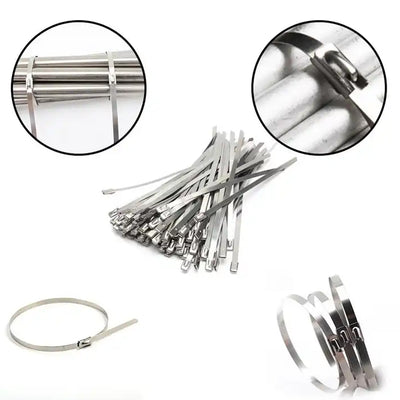Stainless Steel Cable Tie Used For Solar Industrial And Home Improvement Multipurpose High Strength Self-locking Zip Ties Multi-purpose Tie Portable Rustproof 100pcs Wide Application Zip Tie Set For Building ( 4.6x200mm  4.6x100mm   100 Pcs Set) - second image