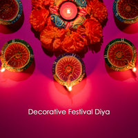 Decorative Hand Painted Clay Puja Diya For Diwali Handmade Diya (6 Pcs Set)