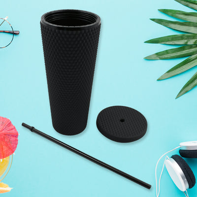 0304 Cup With Straw Reusable Matte Studded Tumbler With Leak Proof Lid Water Cup Travel Mug Coffee Ice Water Bottle Double Walled Insulated Tumbler Bpa Free (1 Pc) - second image