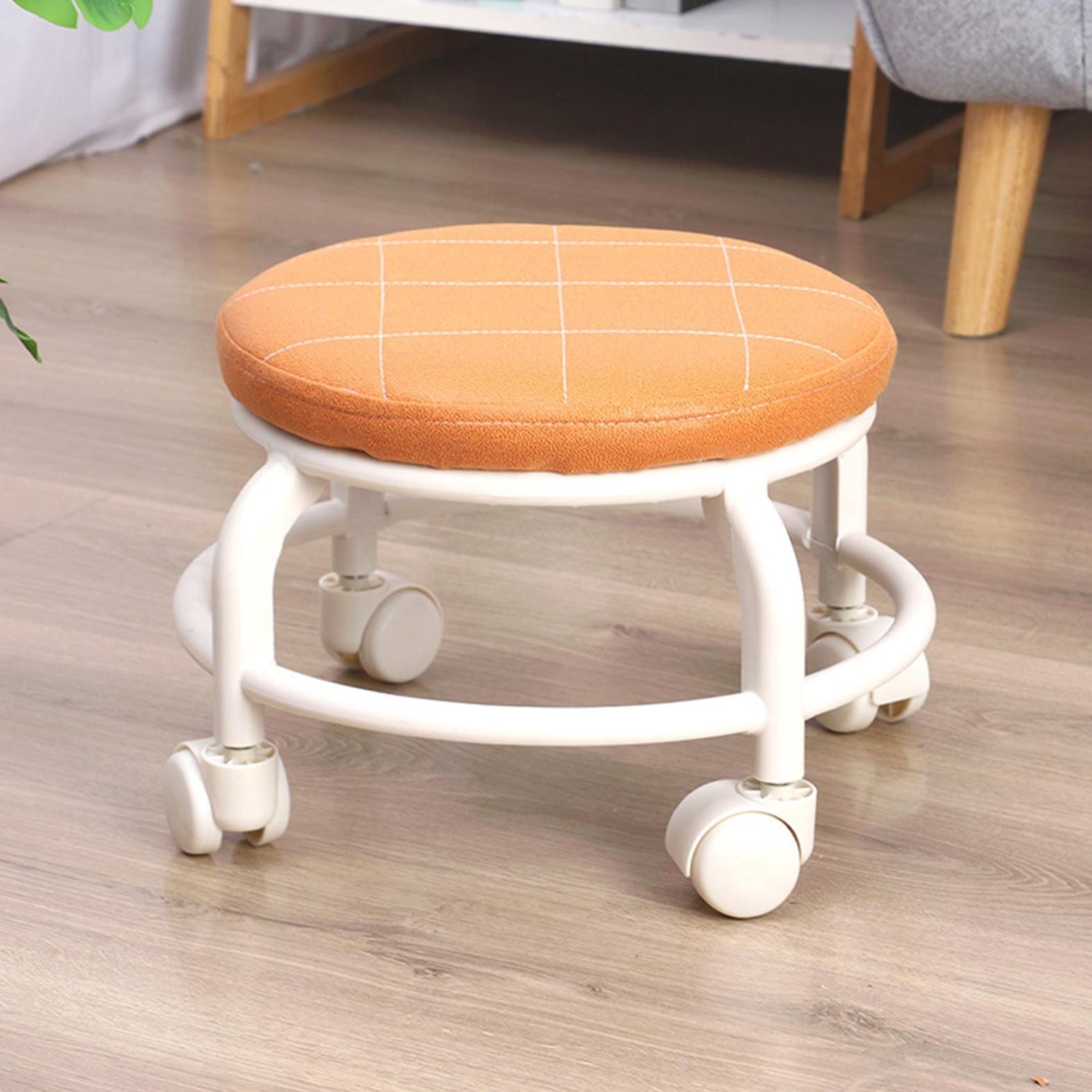 Roller Seat Stool Low Height Rolling Stool Multifunctional Small Household Movable Mini Stool Pulley Wheel Stool For Garage Home Library (1 Pc) - LootFaat