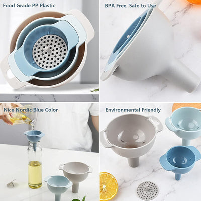 3 In 1 Kitchen Funnel Set Of 3 Funnel For Filling Bottle Small Canning Funnel With Handle Food Grade Plastic Funnel With Detachable Strainer Filter For Liquid Dry Ingredients And Powder - second image