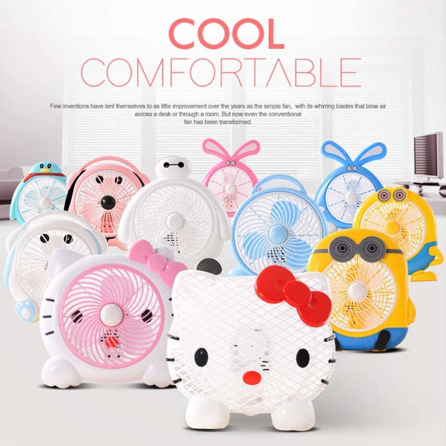 Plastic Cute Mini  Cartoon Electric Usb Fan Desk Fan For Children (Battery Not Include) - LootFaat