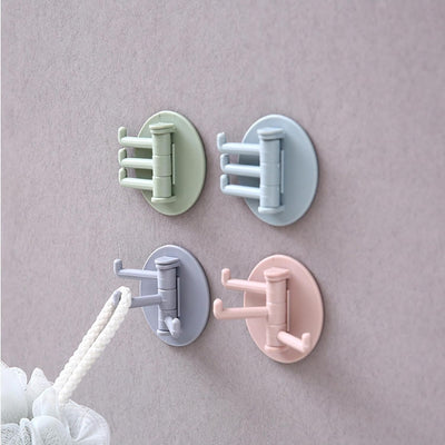 Sticky Hook Household Strong Punch-free Hook 180foldable Multi-function Rotatable Hook With 3 Hooks Suitable For Bathroom Kitchen Office (1 Pc) - second image