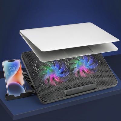 Laptop Cooling Pad with 2 Quiet LED Fans, Dual USB Ports, 7 Adjustable Heights - second image