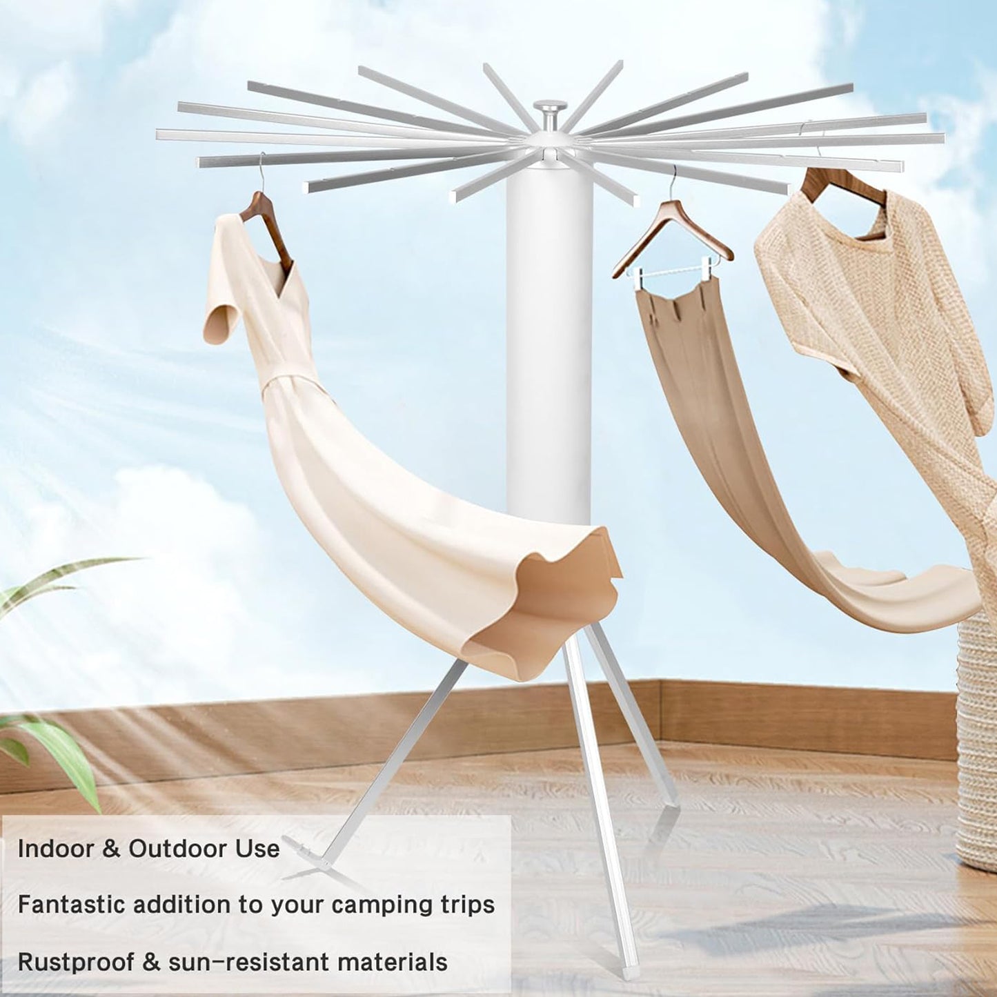 Foldable Rotary Clothes Drying Rack - 16 Rods, 360° Rotation