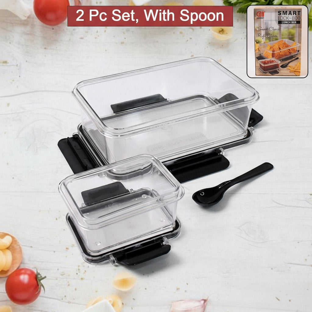 Plastic Kitchen Storage Container Big 800 Ml  Small 250 Ml With Air Seal Lock Lid  Spoon