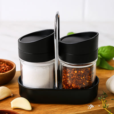 Apex Helix Salt N Pepper 2-piece Plastic Jar Set With Stand - second image