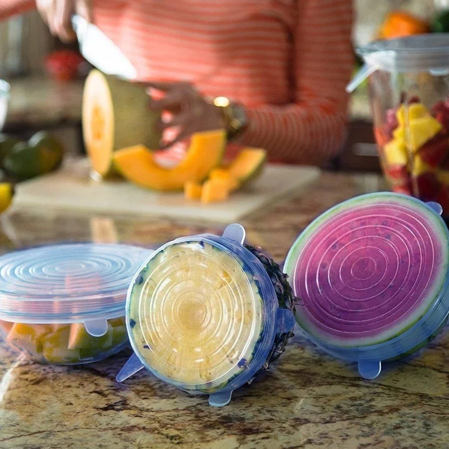 12 Peace Reusable Stretch Lids Set With 2 Storage Pouches  Flexible Food Cover Lids Home & Kitchen detail view 5