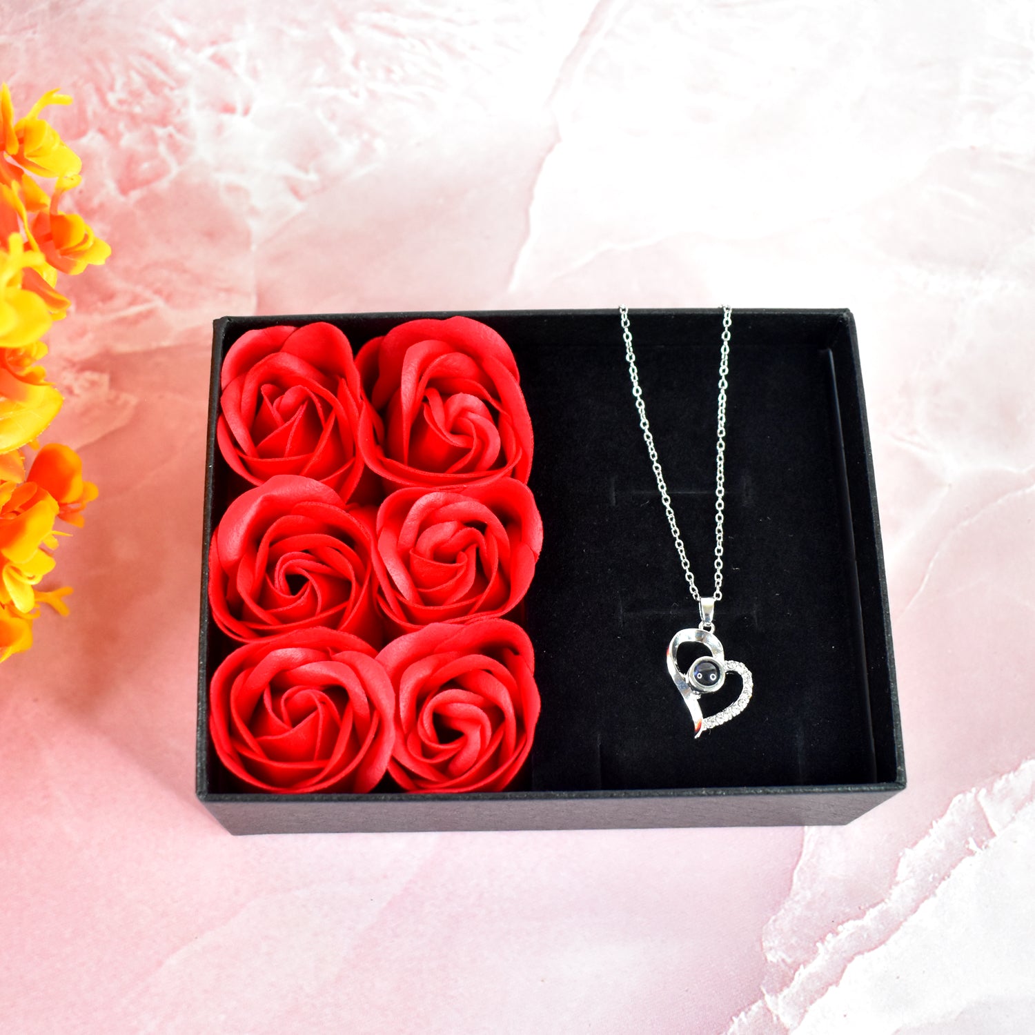 Rose Flower Gift Box Handmade Eternal Rose With I Love You Necklace Valentines Day - LootFaat