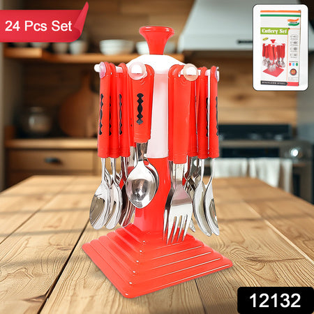 Classic Cutlery Set For Dining Table Stainless Steel 24-piece Set With Stand (1 Set - LootFaat
