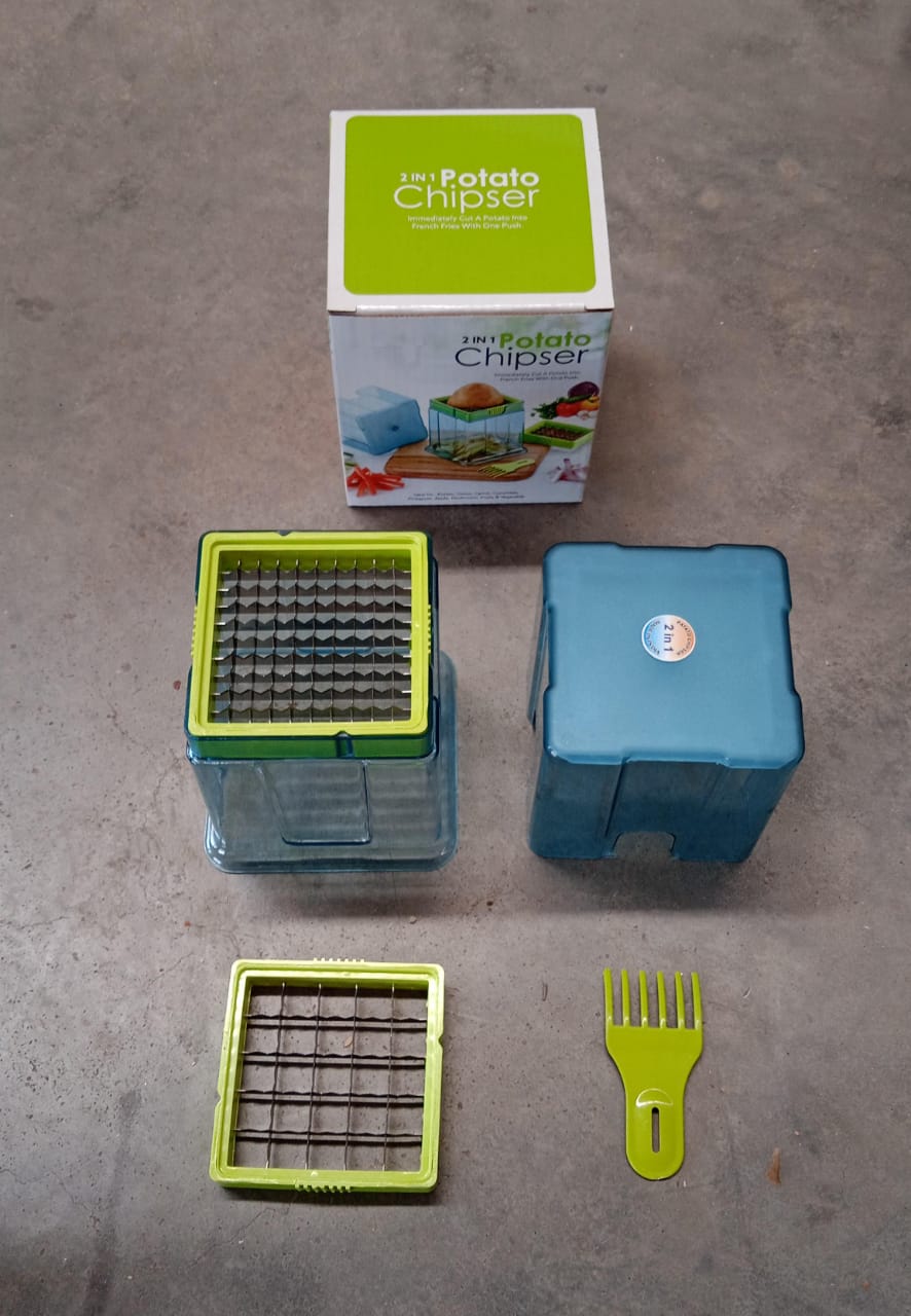 2 In 1 Potato Chipser  Slicer French Fries Maker Finger Chips  Plastic  Two Blades Finger Chips Cutter For Kitchen Accessoryvegetable Fruit Slicer (1 Pc) - LootFaat