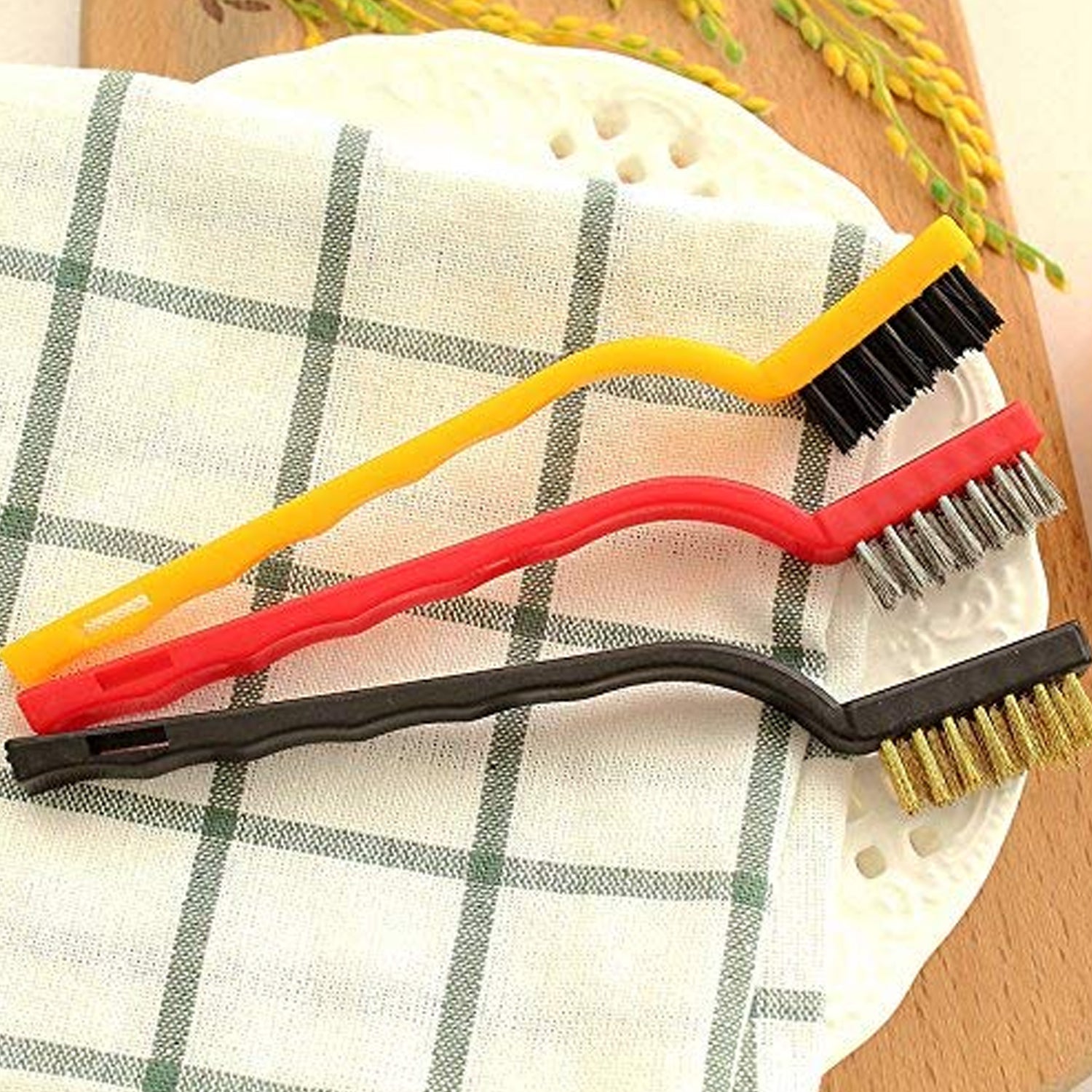 3pc  Mini Wire Brush Set Brass Nylon Stainless Steel Bristles Household Cleaning Brush For Gas Stove Smoke Machine Tool Burner Tiles Tap Rust Removal Welding Slag Dirt  Paint Scrubbing (3 Pcs Set) - LootFaat