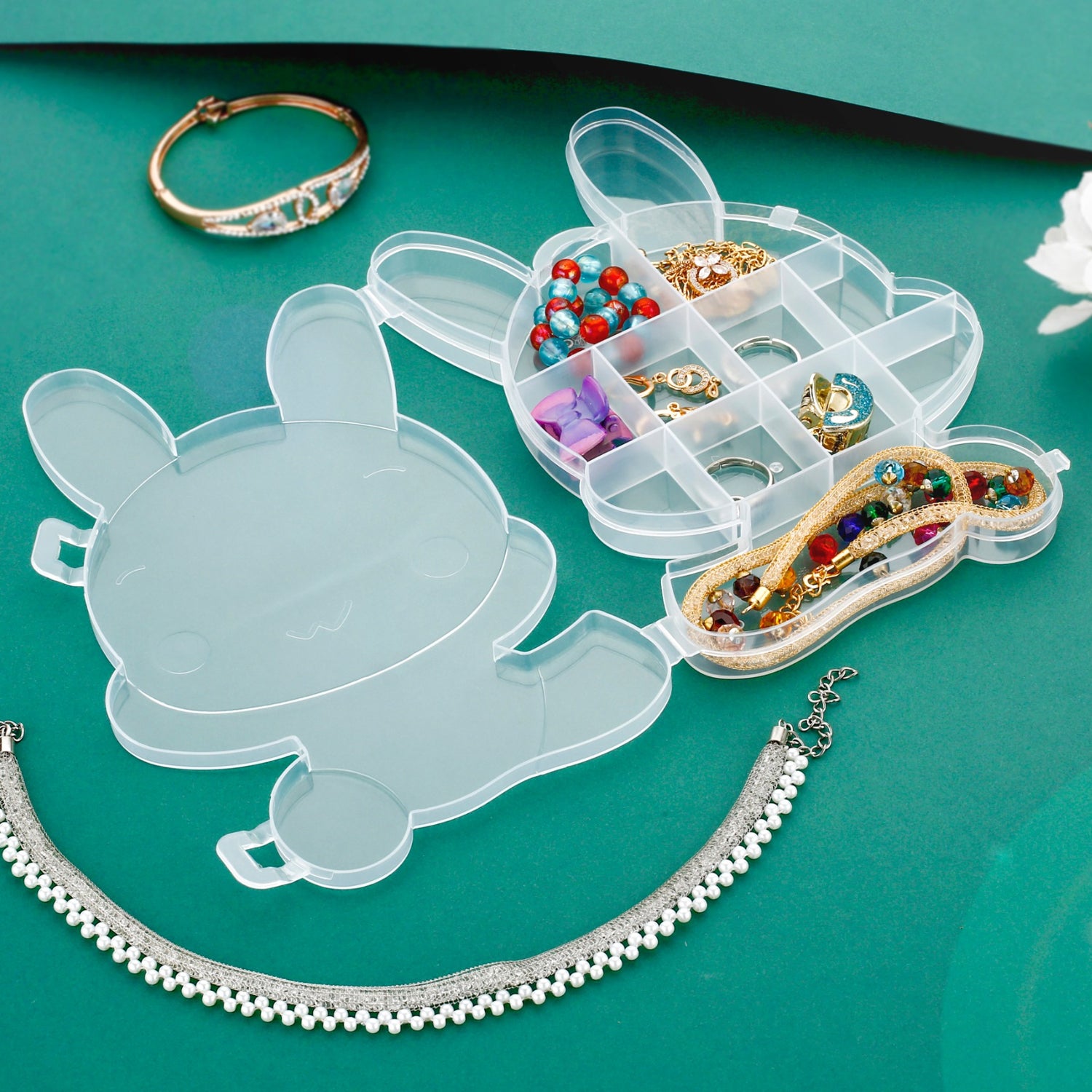 Transparent Cartoon Bear Clear Plastic Storage Box Jewelry Box Jewelry Organizer Holder Cabinets For Small Objects (1 Pc) - LootFaat