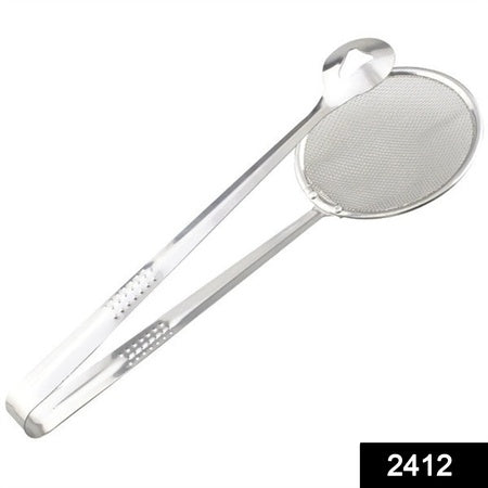 2in1 Stainless Steel Filter Spoon With Clip Food Kitchen Oil-frying Multi-functional - LootFaat