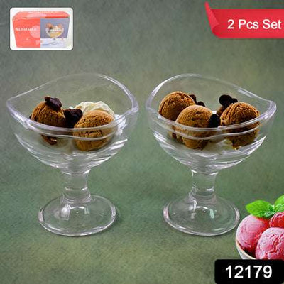Glass Footed Dessert Bowls - Ice Cream & Sundae Cups (Set of 2)