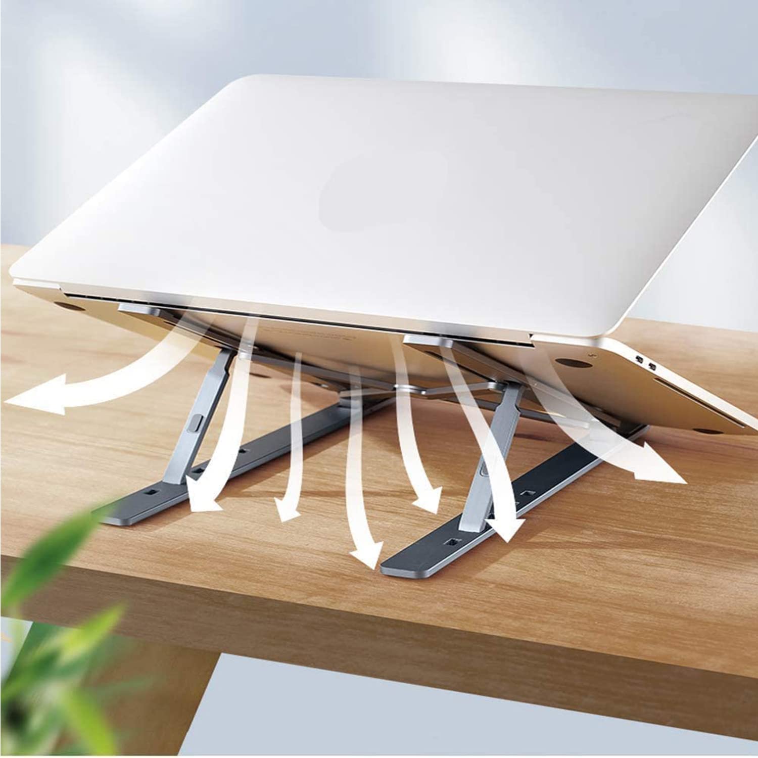 Laptop Stand For Desk  Metal Portable Laptop Stand With 6 Adjustable Angles  Laptop Riser Phone And Tablet Stand  Compatible For All Laptop - LootFaat