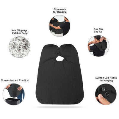 Beard Bib - Hair Clippings Catcher Apron for Men's Grooming (Black)