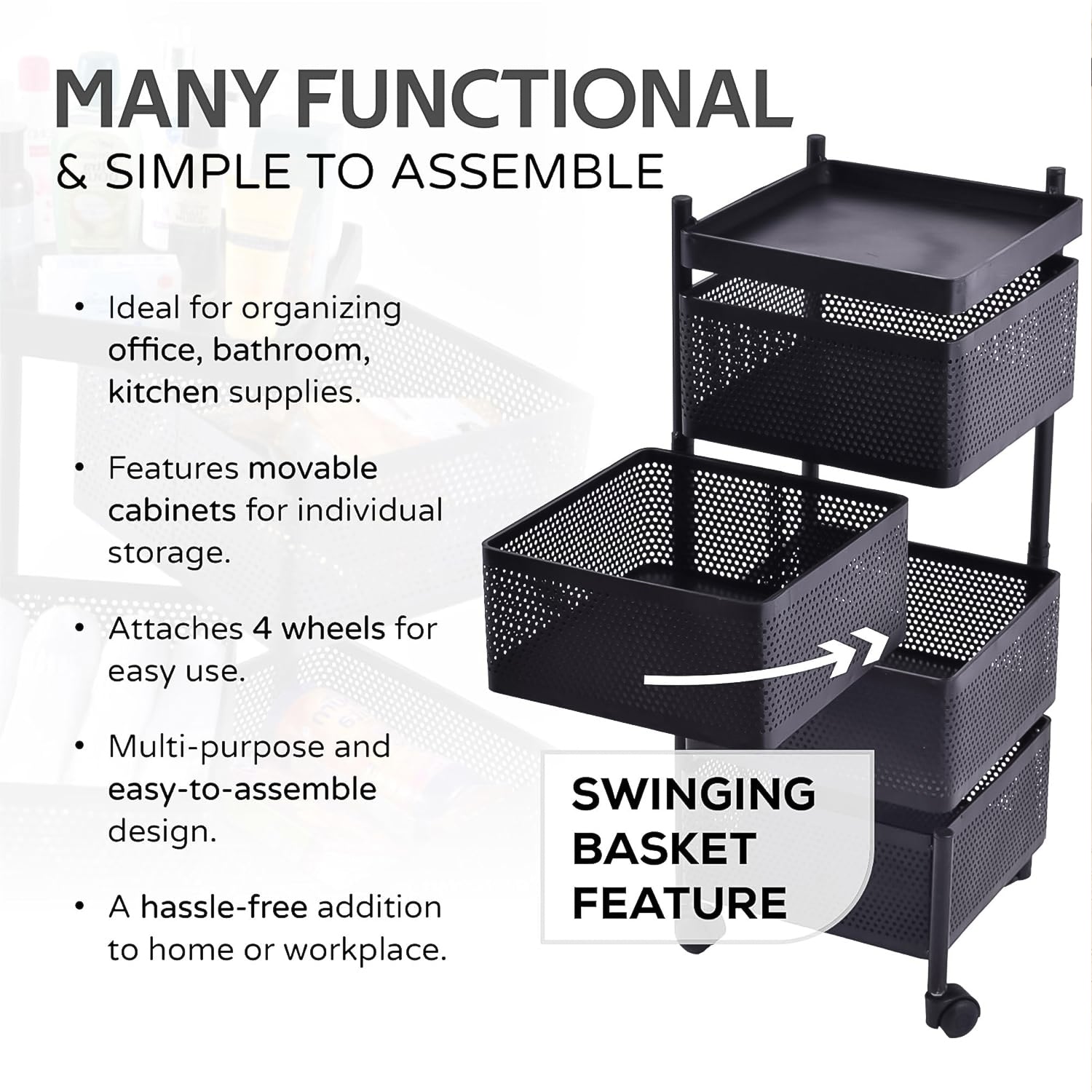 Metal Square High Quality Kitchen Trolley With Wheels (4 Layer  1 Pc) - LootFaat