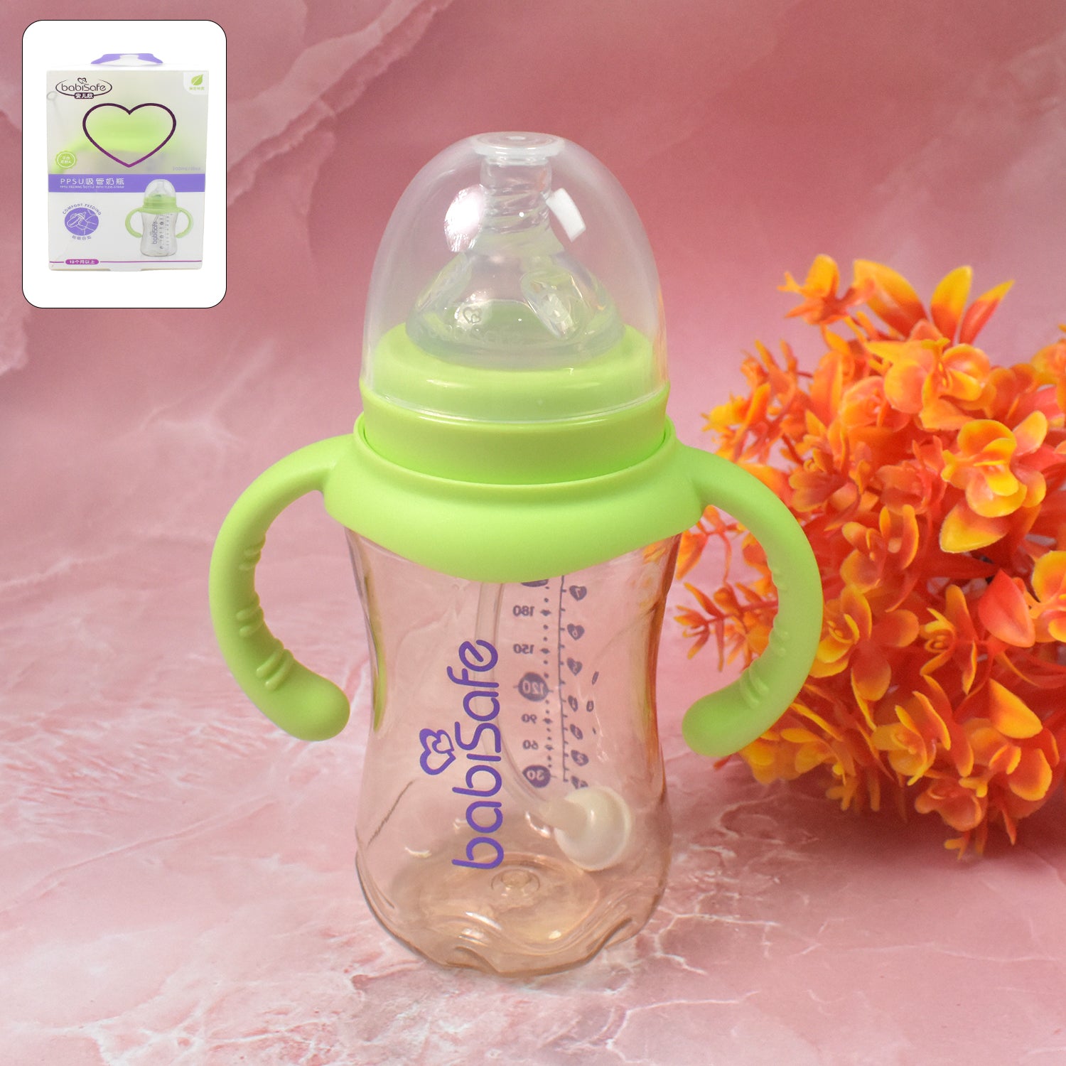 Plastic Baby Feeding Bottle With Handles Cleaning Brush  Straw (300 Ml  1 Pc) - LootFaat