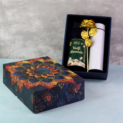 Effete Kulfi Almonds Gift Set - Golden Rose & Bottle (3 Pcs)