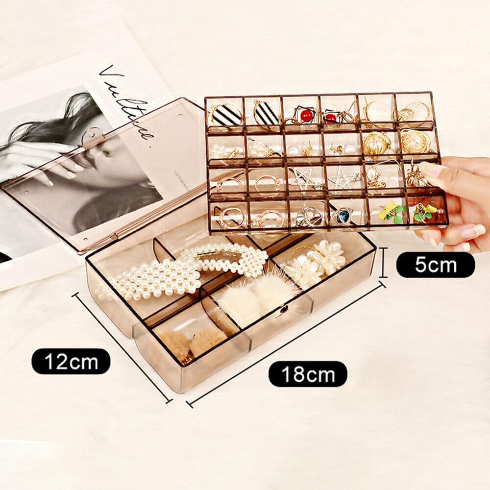 2 Layer Acrylic Jewelry Storage Box Dustproof Earring Box Storage Box Portable Nail Art Storage Case 24-grid Small And 6-grid Big Case Makeup Vanity Box (1 Pc  30 Compartment) - LootFaat