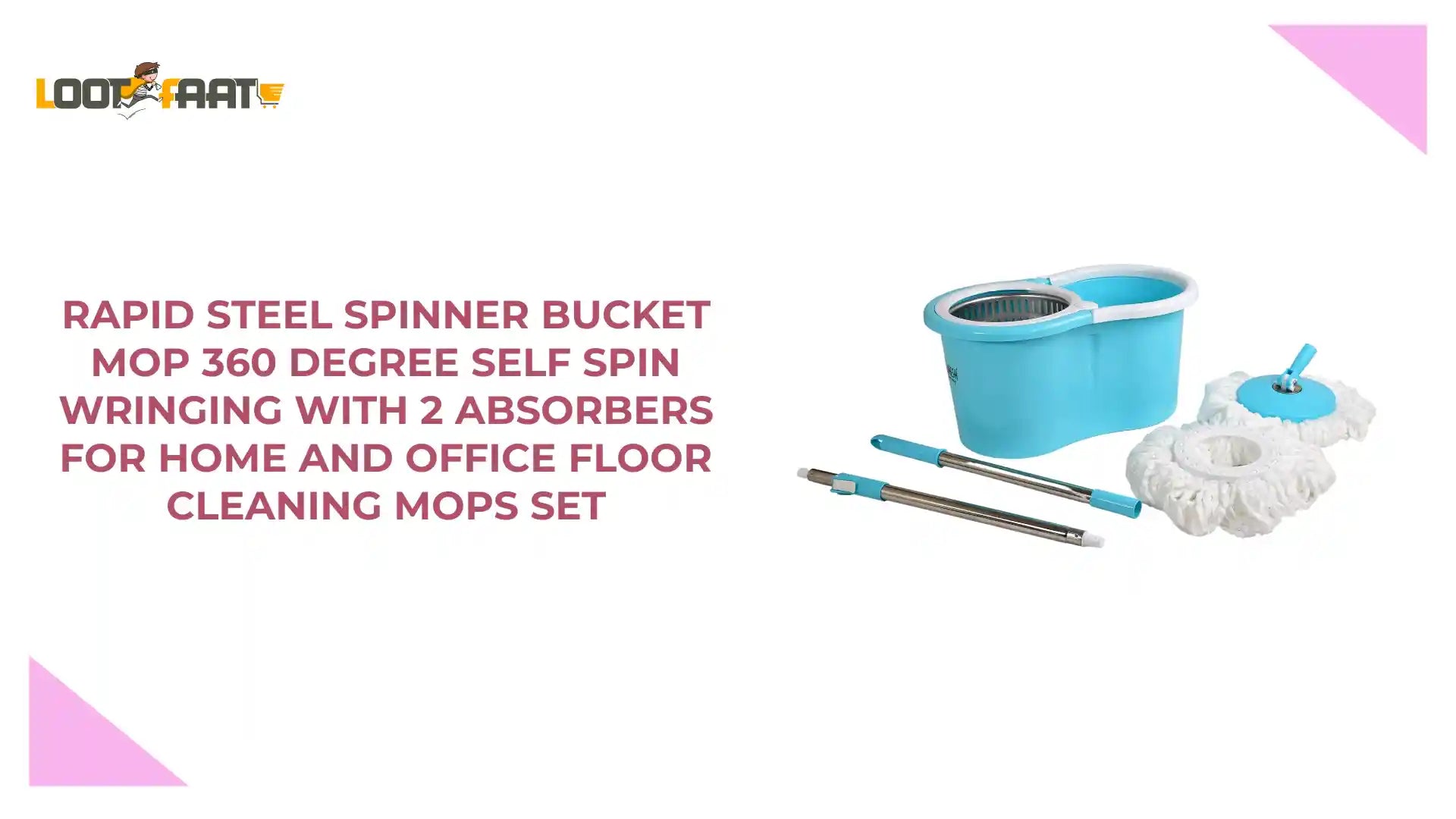 Rapid Steel Spinner Bucket Mop 360 Degree Self Spin Wringing With 2 Absorbers For Home And Office Floor Cleaning Mops Set by@Outfy
