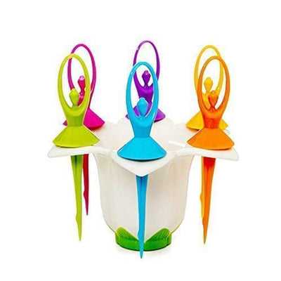 Dancing Doll Fruit Fork Cutlery Set With Stand Set Of 6. - second image