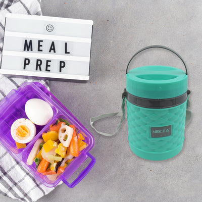 Double Wall Insulated Stainless Steel Tiffin 4 Compartment Lunch Box With Handle Stackable Stainless Steel Lunch Box  Bpa Free  Leakproofdabba For Office Home Shool Hot Outer Plastic Tiffin Box Set (1 Pc 4 Compartment) - second image