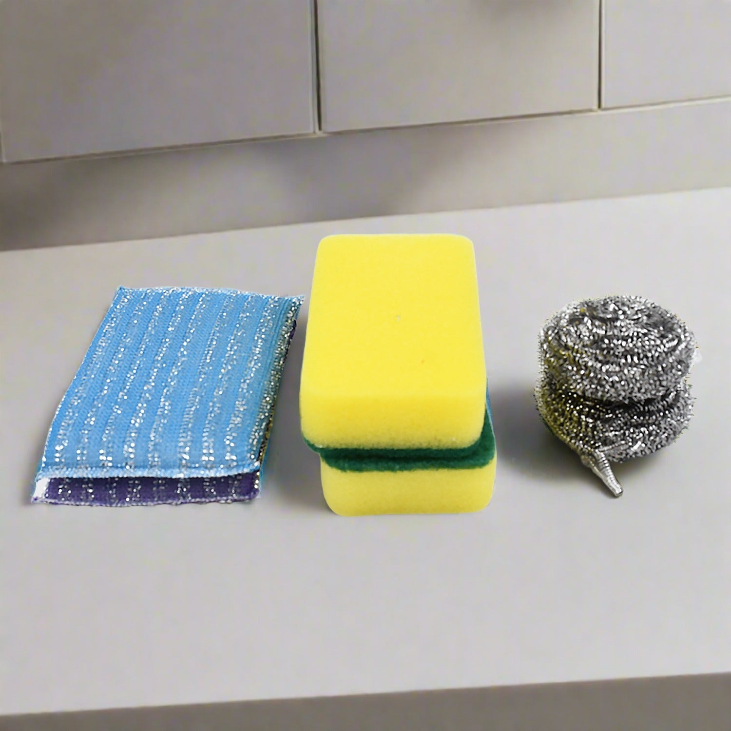 Kitchen Cleaning Tool Set Microfiber Kitchen Utensils High Performance Scouring Sponge Set Dish Sponge Stainless Steel Scouring Pad (6 Pcs Set) - LootFaat