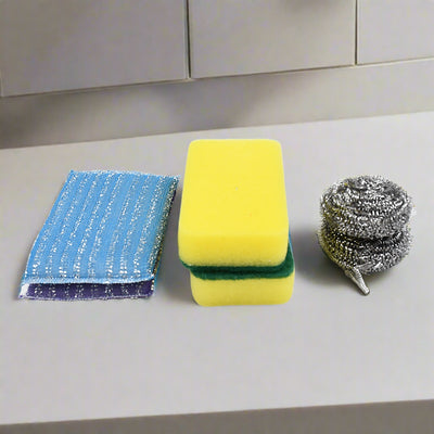 Kitchen Cleaning Tool Set Microfiber Kitchen Utensils High Performance Scouring Sponge Set Dish Sponge Stainless Steel Scouring Pad (6 Pcs Set)