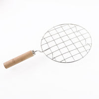 2085 Kitchen Round Stainless Steel Roaster Papad Jali Barbecue Grill With Wooden Handle