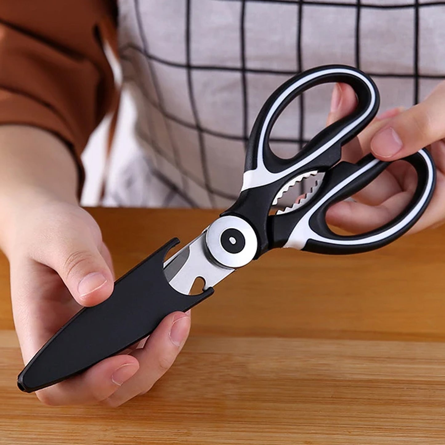 3 In1 Multi-function Kitchen Household For Vegetables Fruit Cheese  Meat Slices With Bottle Opener Stainless Steel Sea Food Scissor (1 Pc ) - LootFaat