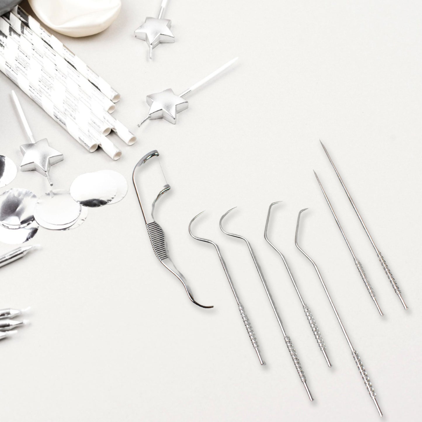 7 In 1 Stainless Steel Toothpick Flossier Set (1 Set  With Case) - LootFaat