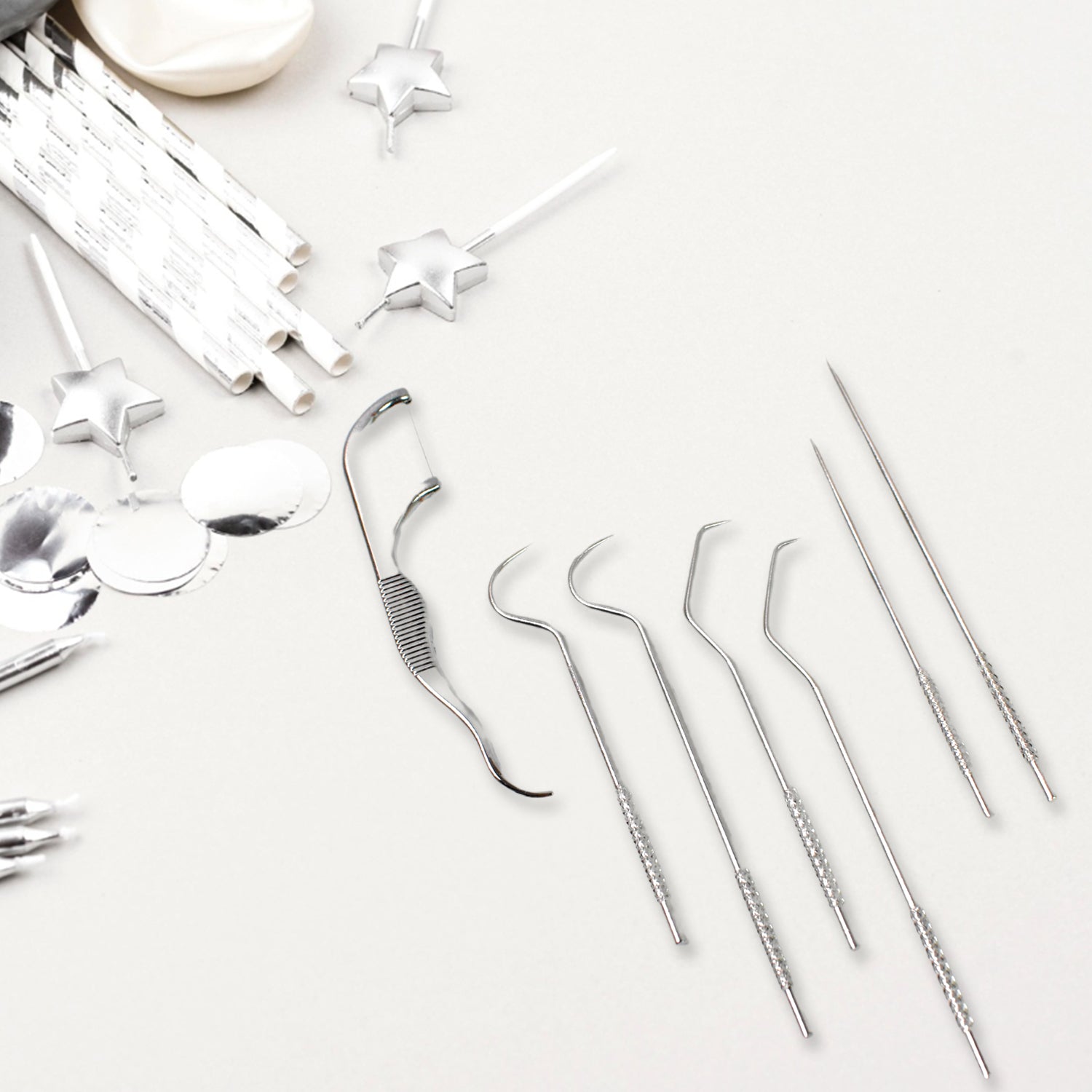 7 In 1 Stainless Steel Toothpick Flossier Set (1 Set  With Case) - LootFaat