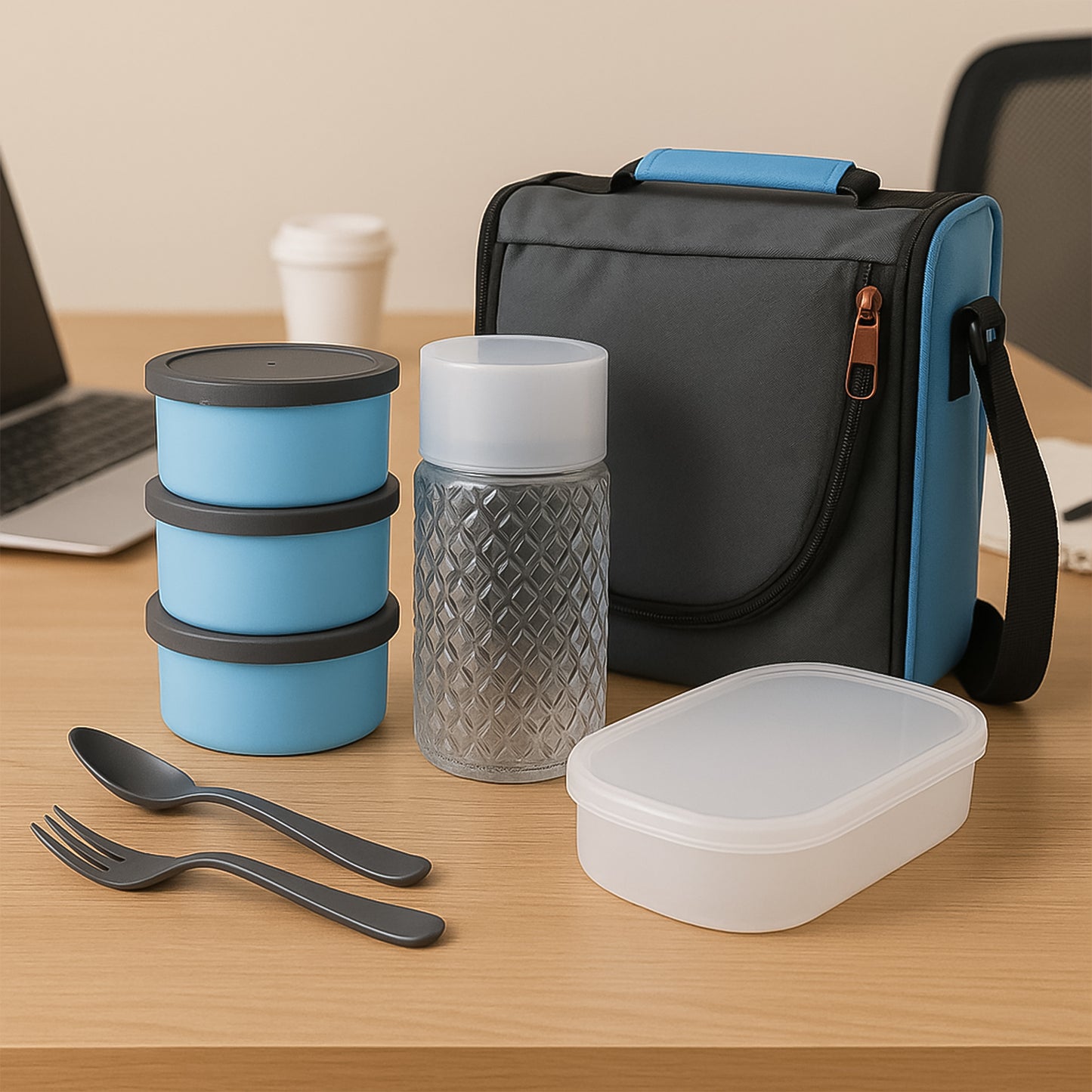 All-In-One Lunch Box with Fabric Bag, Steel Bottle & Pickle Container