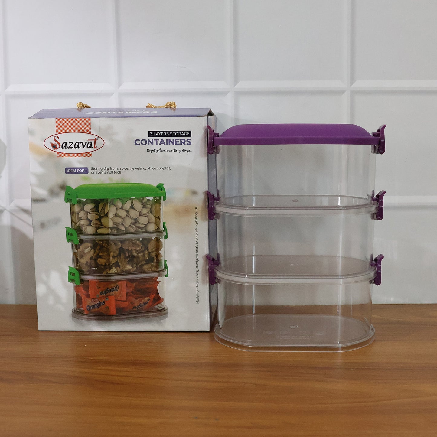 Close up of 3 Layer Stackable Airtight Food Storage Container Set (1 Set) - Hom... features and build quality