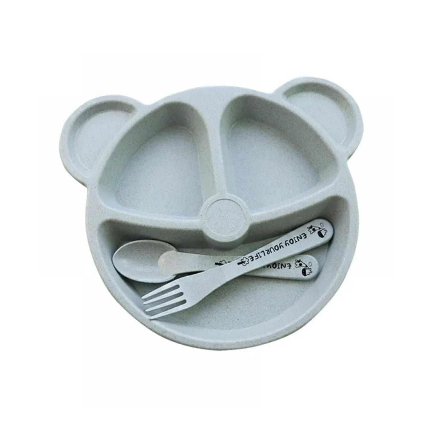 Kids 3 Compartment Food Tray  Plates With Spoon  Fork (1 Set) - LootFaat