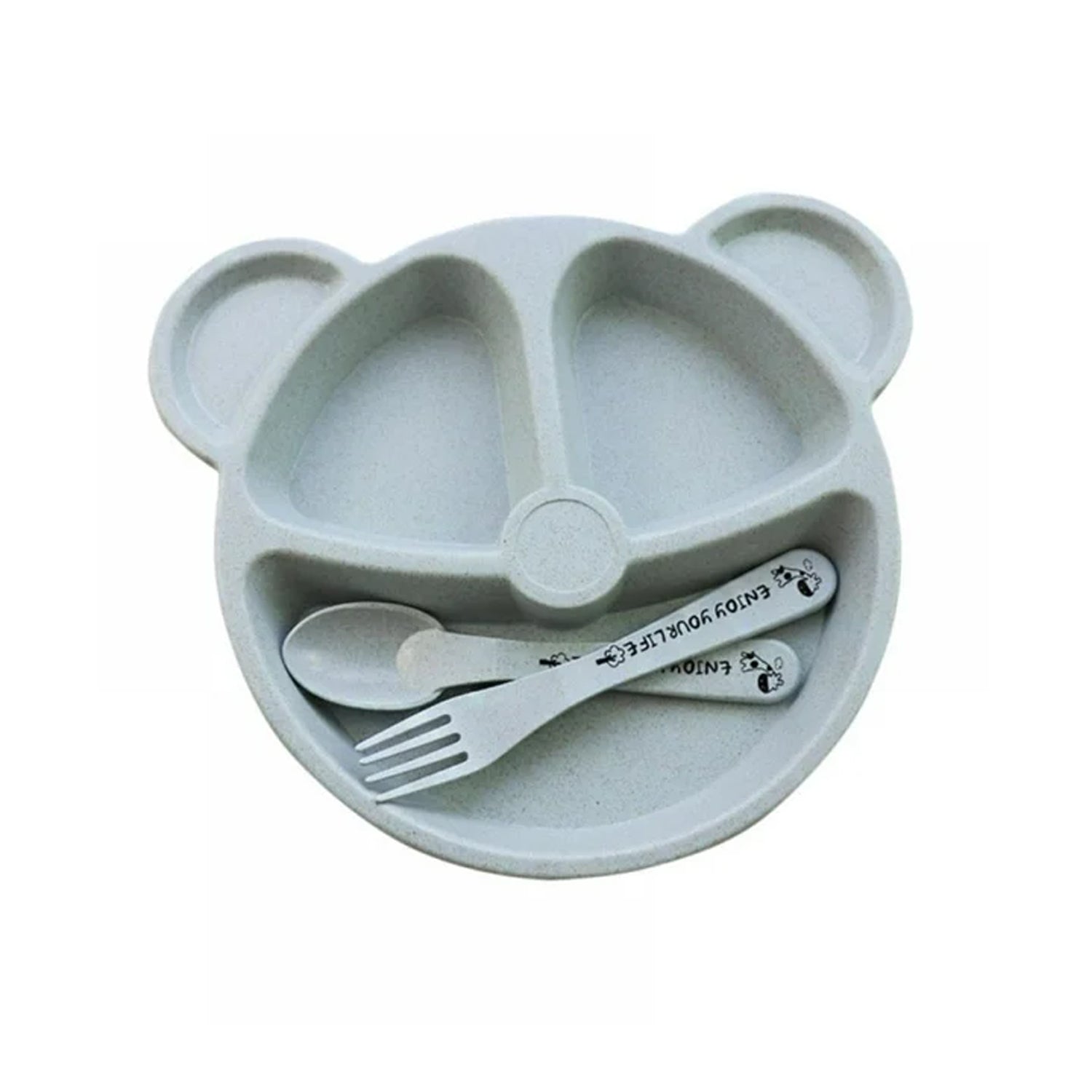 Kids 3 Compartment Food Tray  Plates With Spoon  Fork (1 Set) - LootFaat